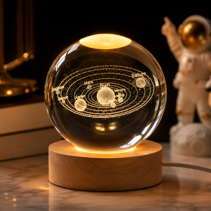 3D Galaxy Crystal Ball Night Light with USB Wooden LED Base