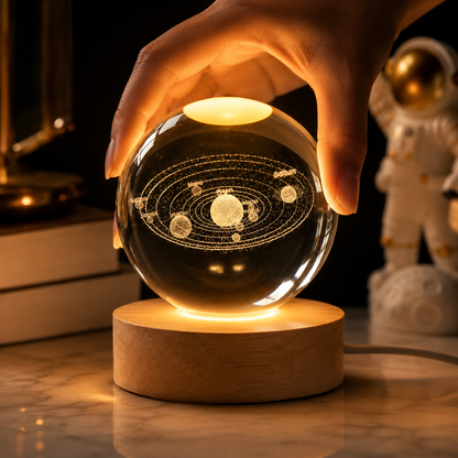 3D Galaxy Crystal Ball Night Light with USB Wooden LED Base