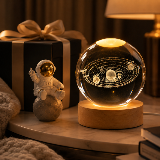 3D Galaxy Crystal Ball Night Light with USB Wooden LED Base