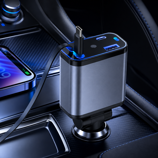 4-in-1 Multi-Functional Car Charger with Fast Charging & Star Light