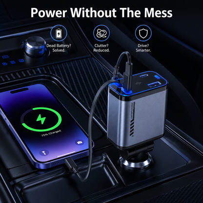 4-in-1 Multi-Functional Car Charger with Fast Charging & Star Light