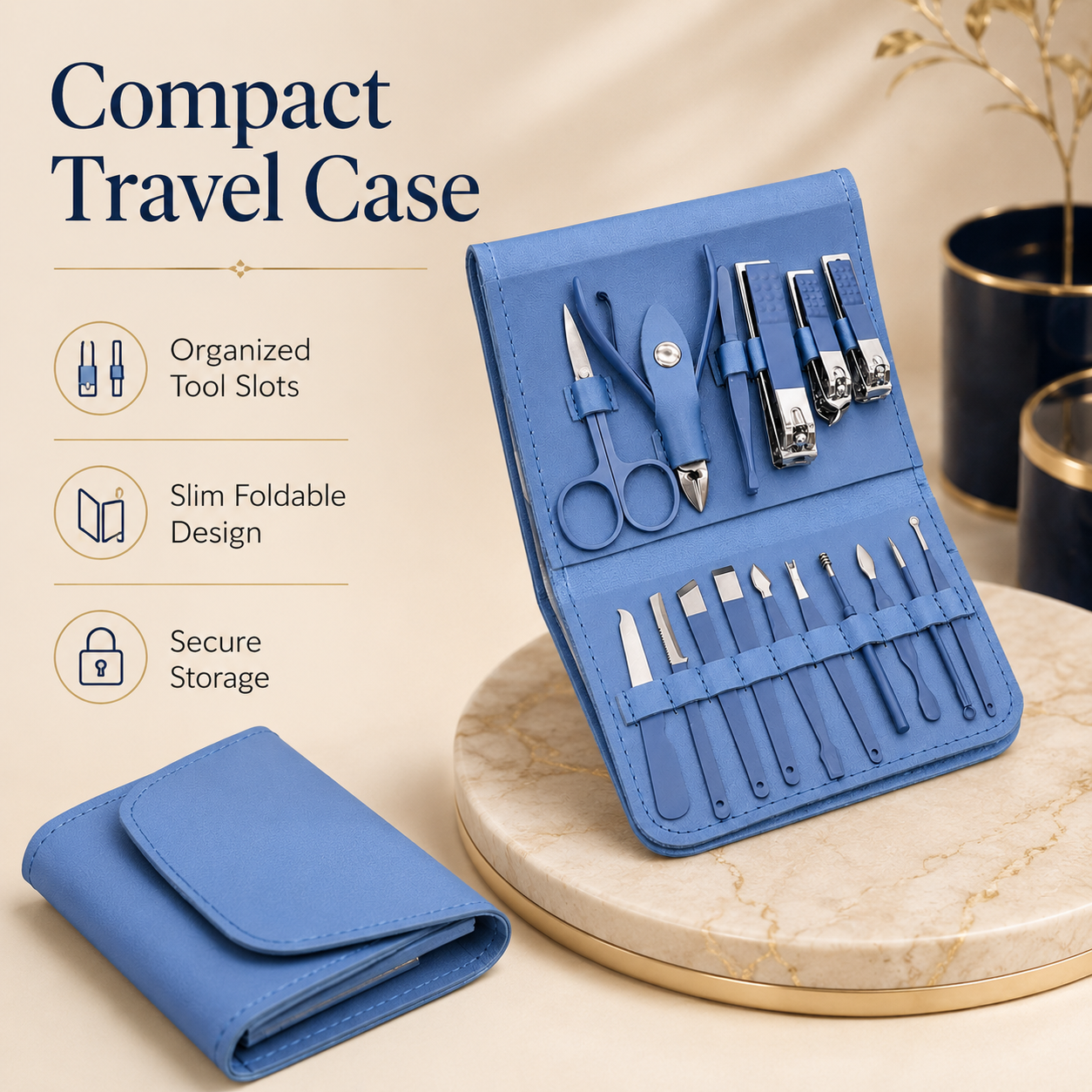 16-Piece Stainless Steel Manicure & Pedicure Grooming Kit with Travel Case