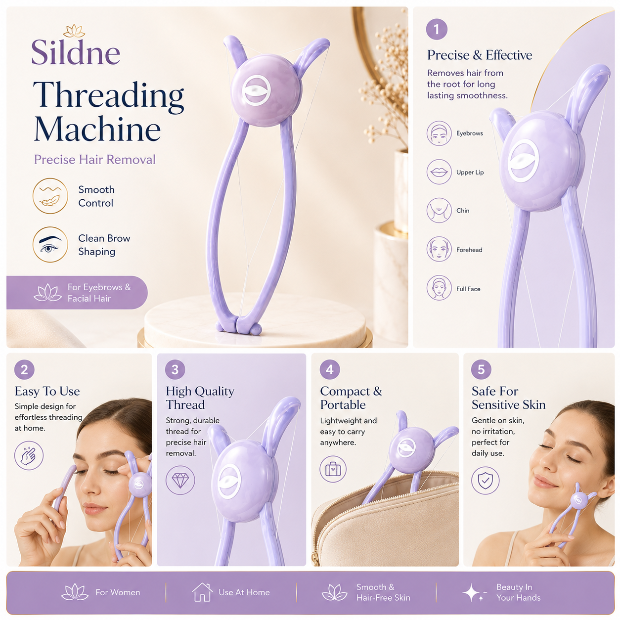 Sildne Facial Threading Machine for Women – Eyebrow & Face Hair Remover
