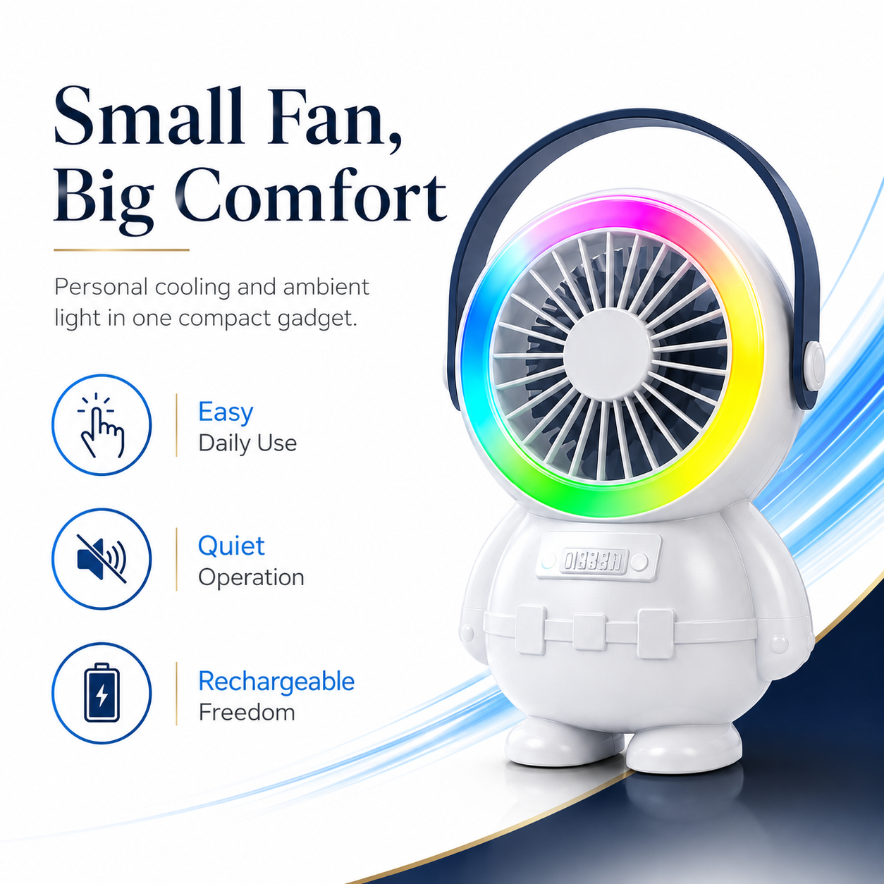 Astro Series Astronaut Mini Desktop Fan with RGB Night Light