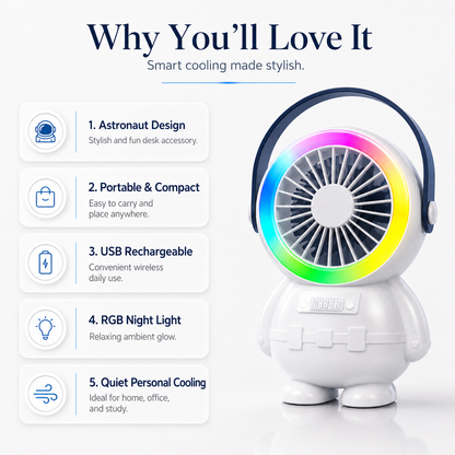 Astro Series Astronaut Mini Desktop Fan with RGB Night Light