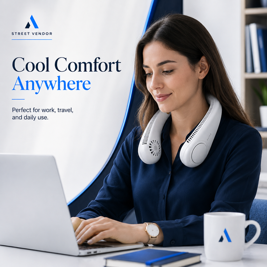 STREET VENDOR Premium Bladeless Neck Fan – Wearable Personal Air Cooler