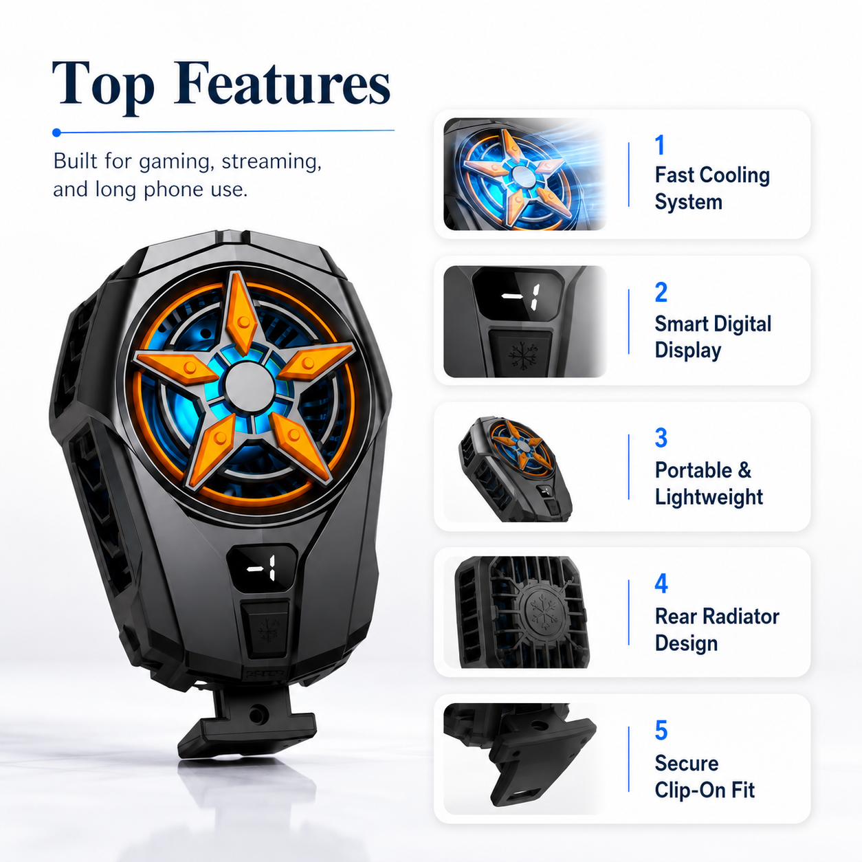 SL09 Phone Cooler Fan with Digital Display – Fast Cooling Radiator