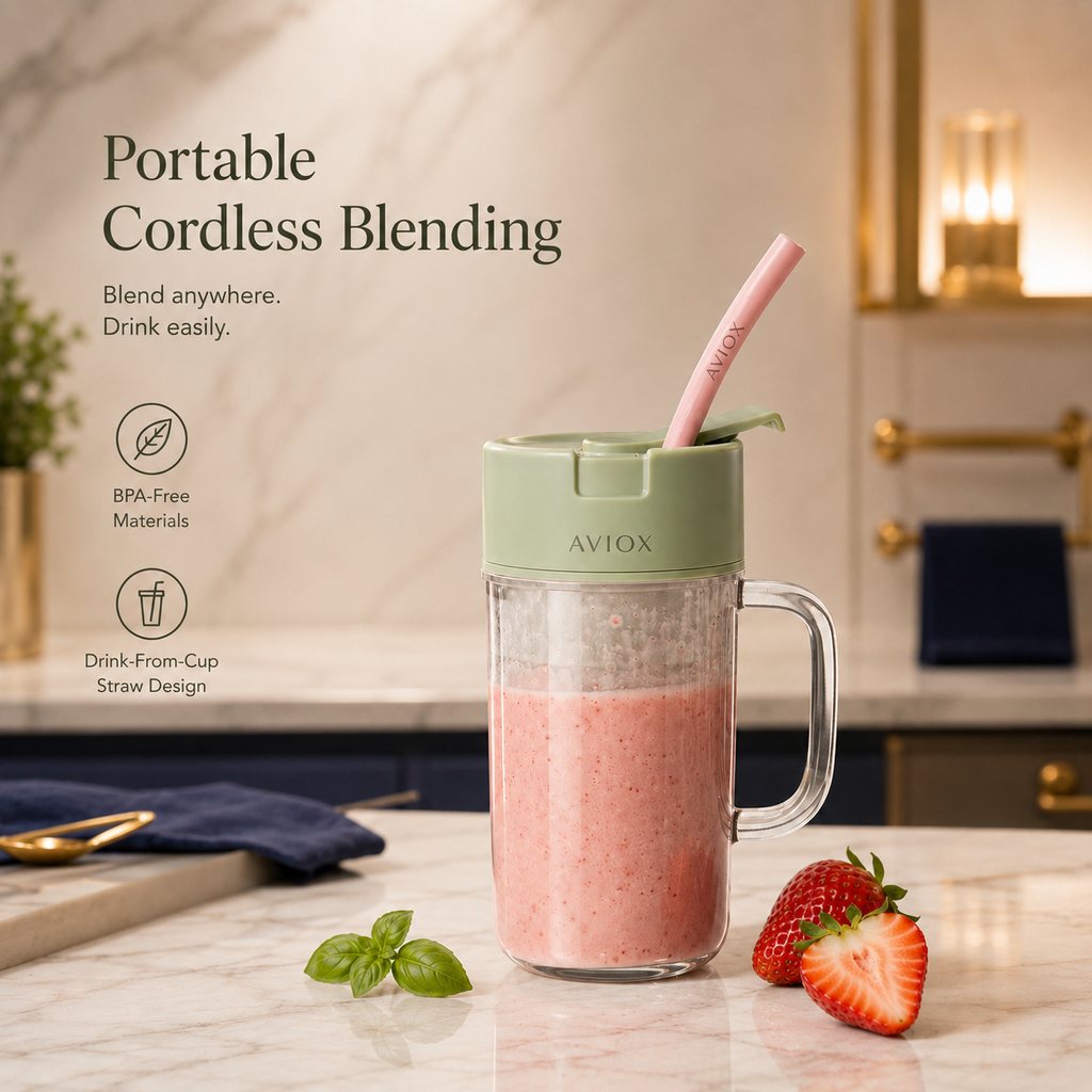 Portable Mini Juicer Blender with Built-In Straw – Smoothie Maker for Travel & Home