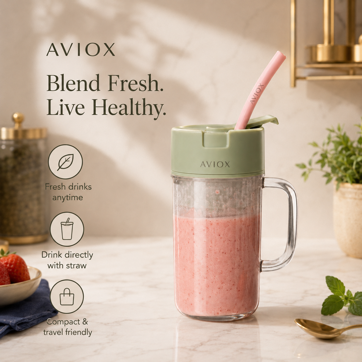 Portable Mini Juicer Blender with Built-In Straw – Smoothie Maker for Travel & Home