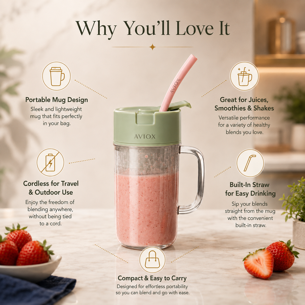 Portable Mini Juicer Blender with Built-In Straw – Smoothie Maker for Travel & Home