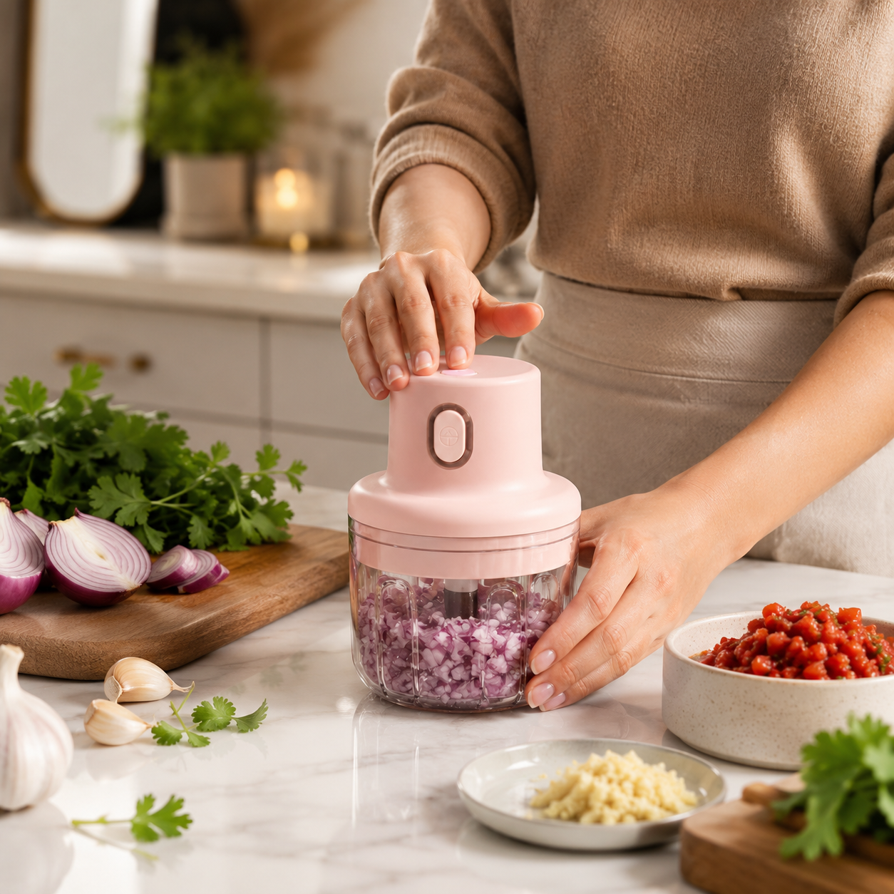 Intelligent Electric Garlic Chopper – Mini Food Processor & Spice Grinder
