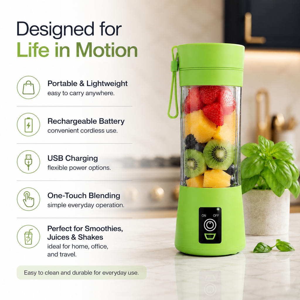 Portable 6-Blade Mini Juicer Blender – 380ml Rechargeable Juicing Cup