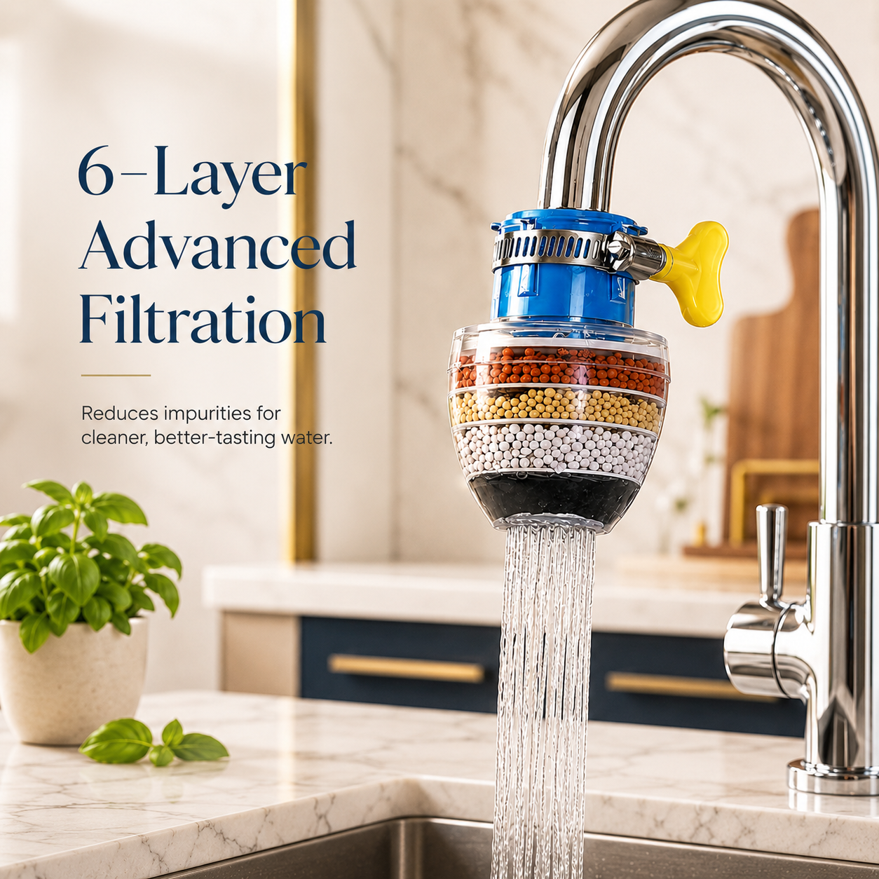 6-Layer Filter Faucet Shower Head – Anti-Splash Water-Saving Tap Purifier