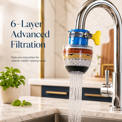 6-Layer Filter Faucet Shower Head – Anti-Splash Water-Saving Tap Purifier