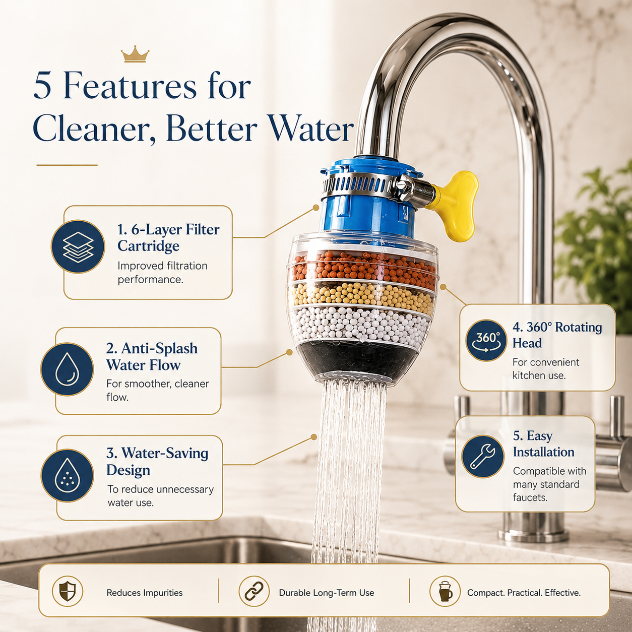 6-Layer Filter Faucet Shower Head – Anti-Splash Water-Saving Tap Purifier