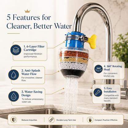 6-Layer Filter Faucet Shower Head – Anti-Splash Water-Saving Tap Purifier