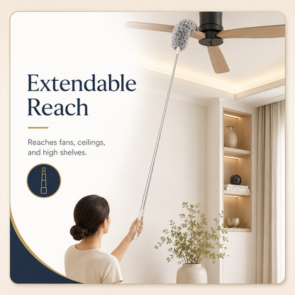 Microfiber Telescopic Fan Duster with 360° Flexible Head – Gray
