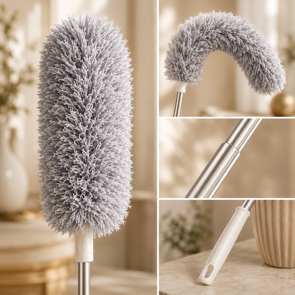 Microfiber Telescopic Fan Duster with 360° Flexible Head – Gray