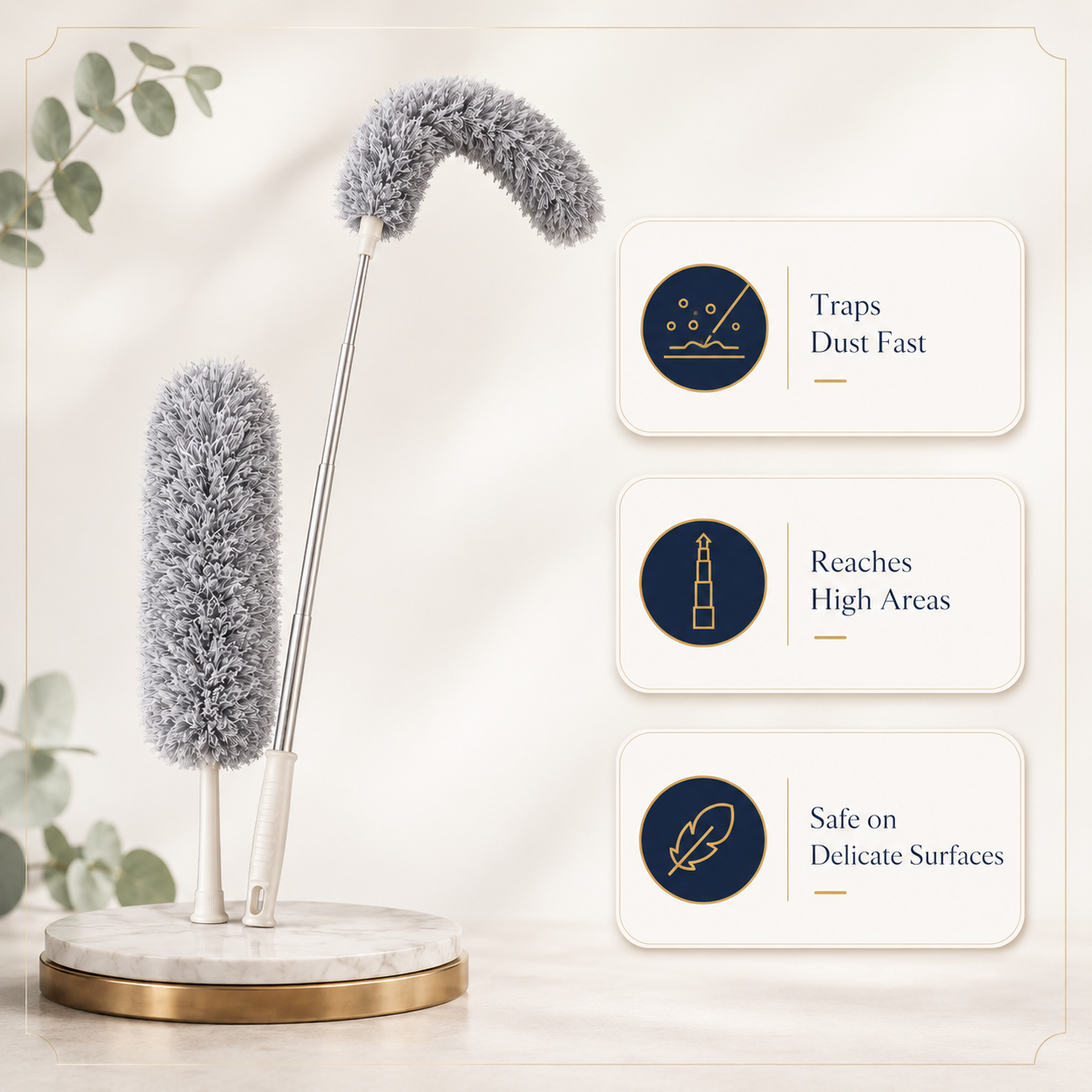 Microfiber Telescopic Fan Duster with 360° Flexible Head – Gray