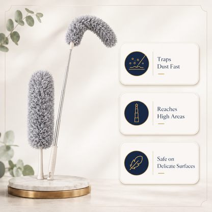 Microfiber Telescopic Fan Duster with 360° Flexible Head – Gray