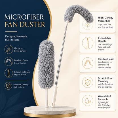 Microfiber Telescopic Fan Duster with 360° Flexible Head – Gray