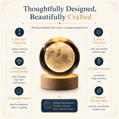 3D Moon Galaxy Crystal Ball Lamp with Wooden LED Base – Decorative Night Light