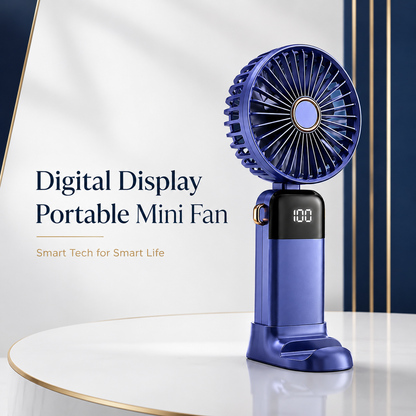 Digital Display 5-in-1 Portable Mini Fan – USB-C Rechargeable Handheld Fan