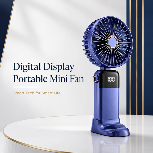Digital Display 5-in-1 Portable Mini Fan – USB-C Rechargeable Handheld Fan