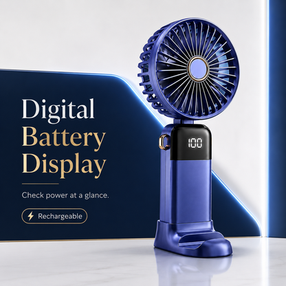 Digital Display 5-in-1 Portable Mini Fan – USB-C Rechargeable Handheld Fan