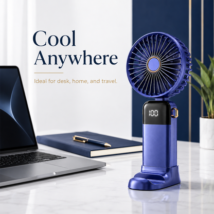 Digital Display 5-in-1 Portable Mini Fan – USB-C Rechargeable Handheld Fan
