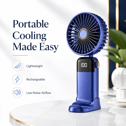 Digital Display 5-in-1 Portable Mini Fan – USB-C Rechargeable Handheld Fan