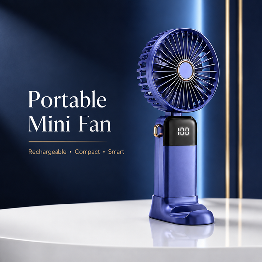 Digital Display 5-in-1 Portable Mini Fan – USB-C Rechargeable Handheld Fan