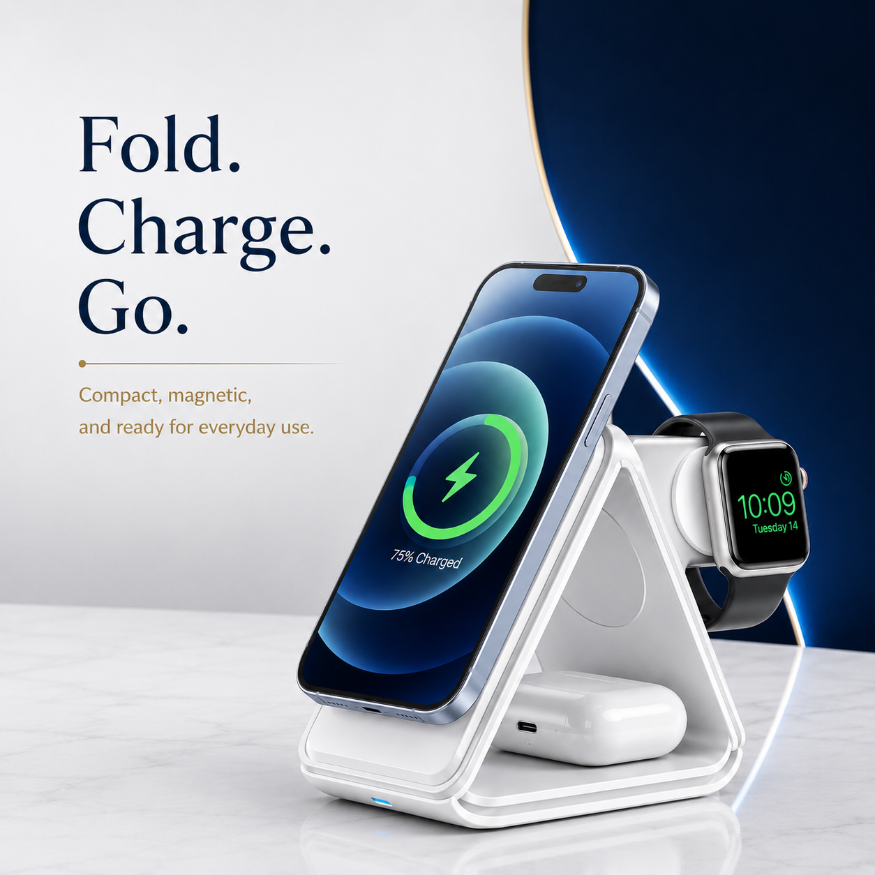 3-in-1 Magnetic Foldable Wireless Charging Station – 15W Fast Charger