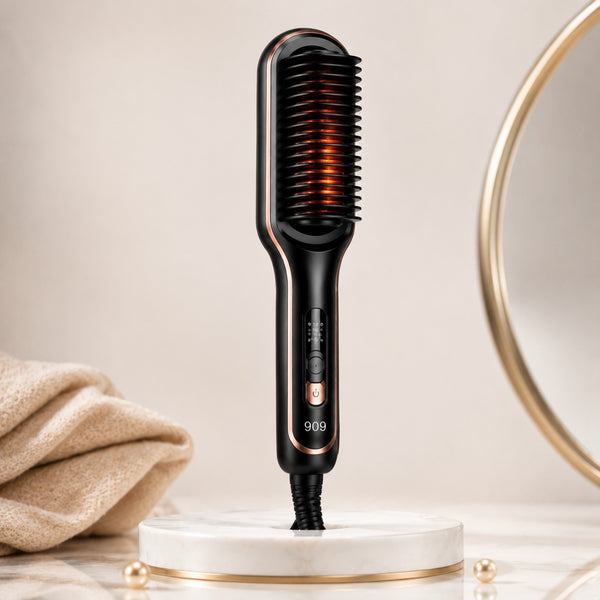 909 Hair Straightening Brush – 2-in-1 Electric Hair Straightener & Curler