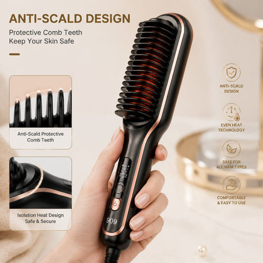 909 Hair Straightening Brush – 2-in-1 Electric Hair Straightener & Curler