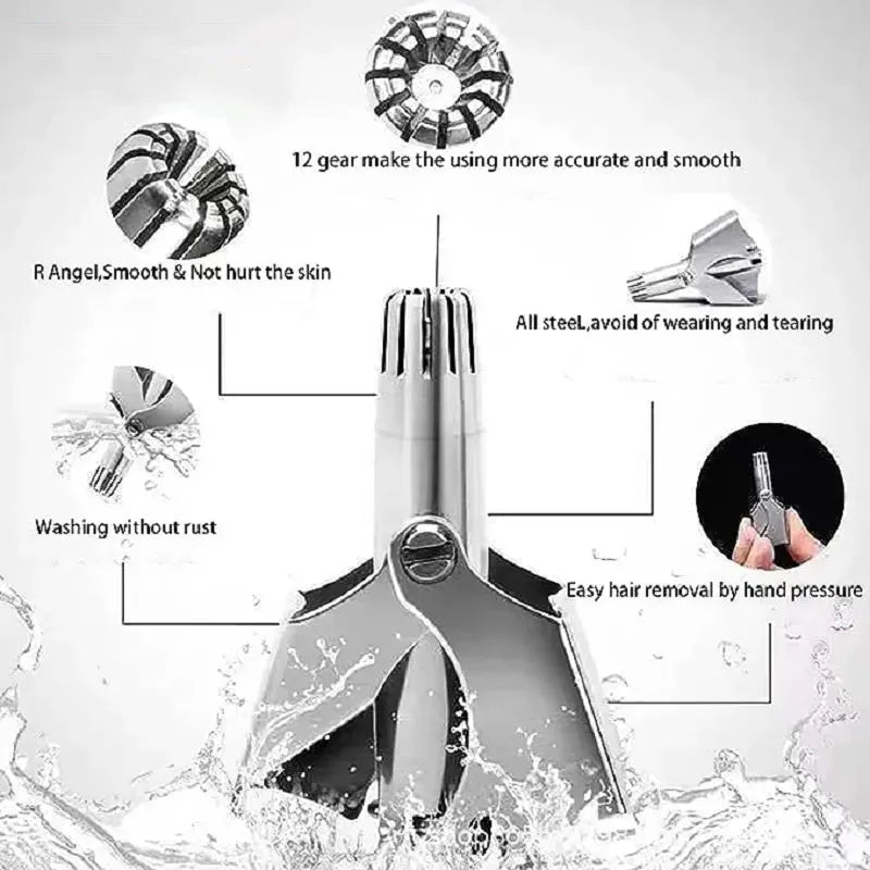 AVIOX Mini Portable Nose Hair Trimmer showcasing precision grooming features and steel blades.